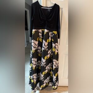 Adrianna Papell Black, Pink, and Green Floral A-Line Skirt